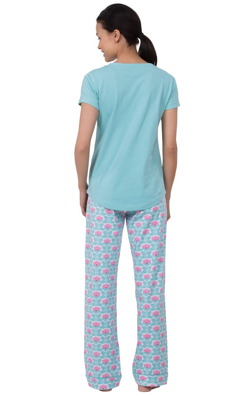 PajamaGram Pajamas Women Cotton Jersey - Women's Pajama Sets, Aqua, S, 4-6 - Image 2
